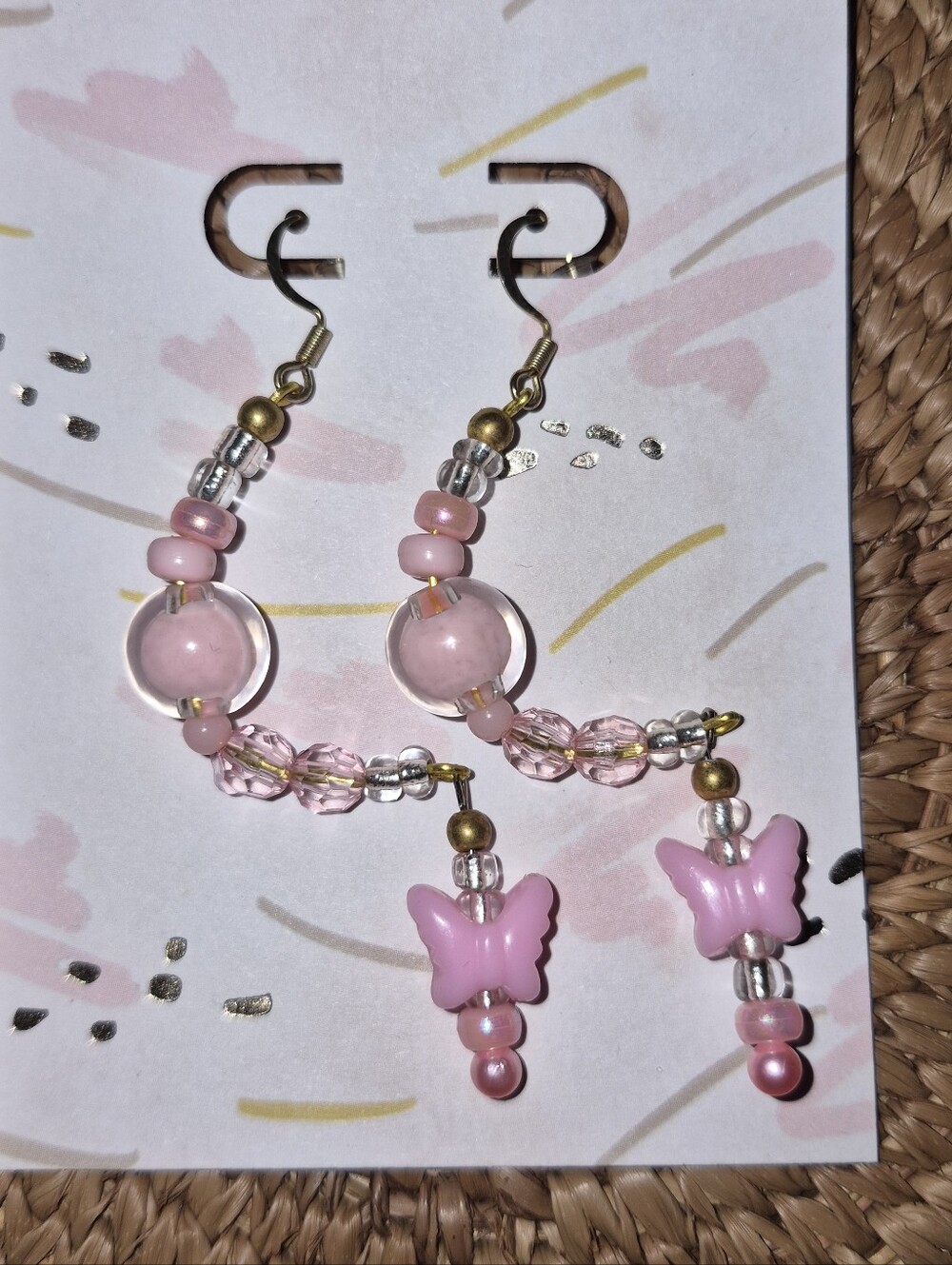 Pink Butterfly Beaded Dangle Earrings for Kids
